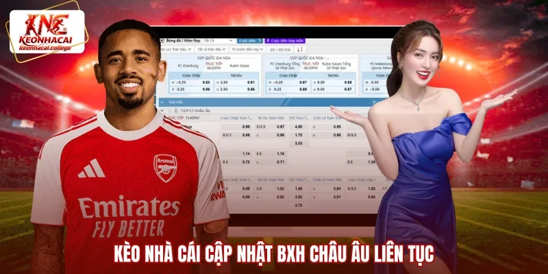 Kèo Nhà Cái cập nhật BXH châu Âu liên tục